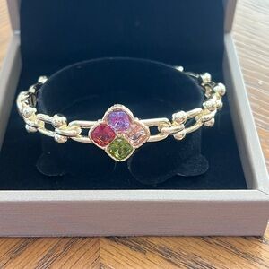Gold Bangle Bracelet with Multicolor CZ Gemstones